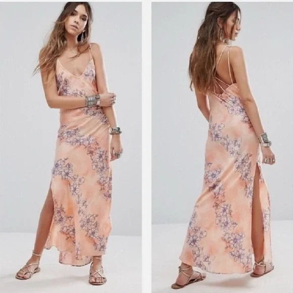 Free People Intimately Cassie Girl Slip Dress Orange & Blue Floral Sz M - Picture 1 of 12